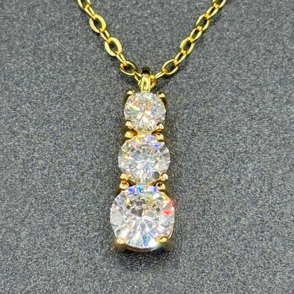 3-Stone Moissanite Gold Sterling Silver Pendant Necklace